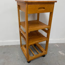 30" White Tile Top Wood Trim Rolling Kitchen Side Table Cart w/ Drawer