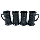 (4) Indiana 6" Black Glass Tiara Tavern German Beer Stein Mugs Set
