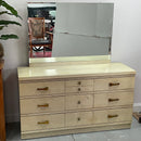 Genuine Mahogany Wood Vintage Off White MCM 9 Drawer Dresser w/ Mirror