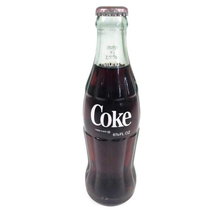 Coca-Cola Coke 6 1/2 Fl Oz Clear Green Glass Bottle Grey Top