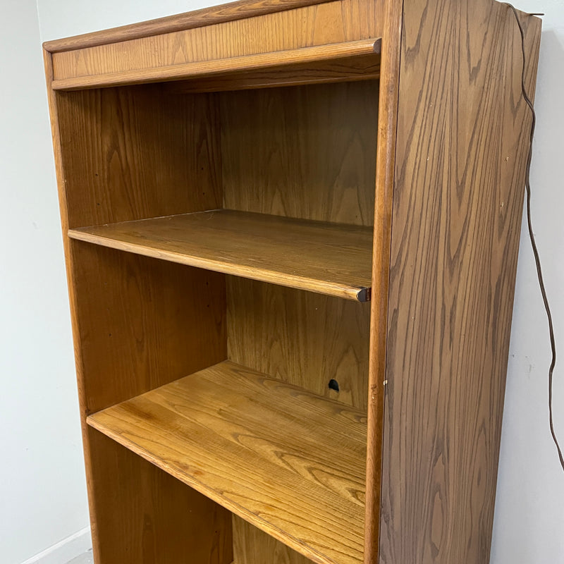 Thomasville 78" Oak Wood Adjustable 4 Shelf Illuminated Top Shelf Display Storage Bookcase