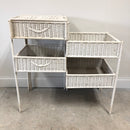 Vintage White Wicker Pull Out Multi Purpose Storage Stand