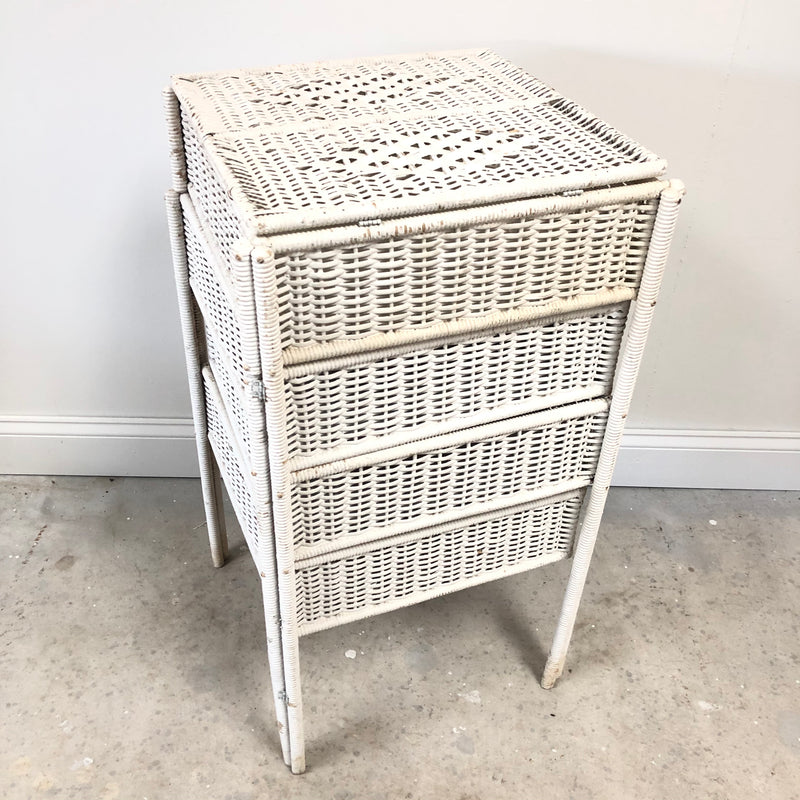 Vintage White Wicker Pull Out Multi Purpose Storage Stand