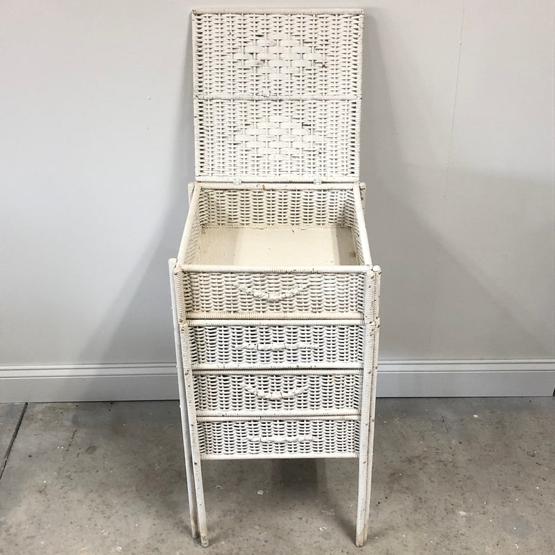 Vintage White Wicker Pull Out Multi Purpose Storage Stand