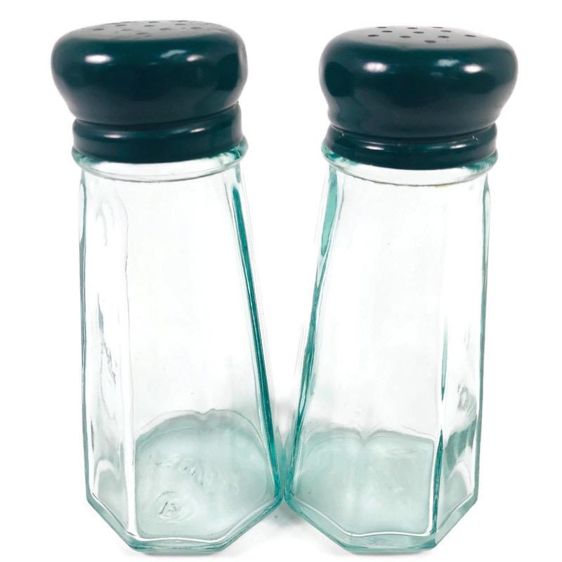 Gemco Clear Glass Green Top Salt & Pepper Shaker Set