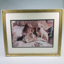 Charles Burton Barber 1894 22x16" "Suspense" Praying Girl Dog Cat Framed Picture Print