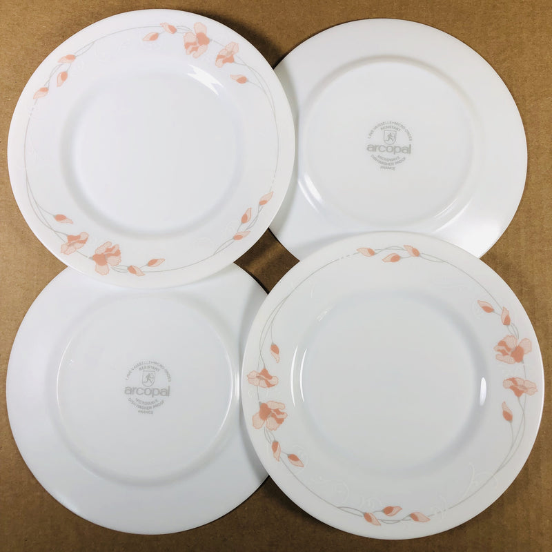 Arcopal Pink Flowers Milk White 7 3/4" Salad Plate Set