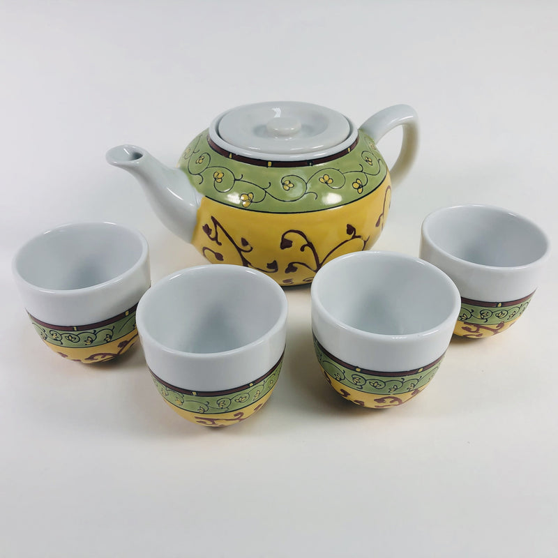 Pier 1 Tuscan Ceramic Teapot (4) Tea Cup Set