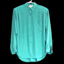 Peters & Ashley Liquid Silk Dress Blouse Front Buttons Shoulder Pads Teal Shirt