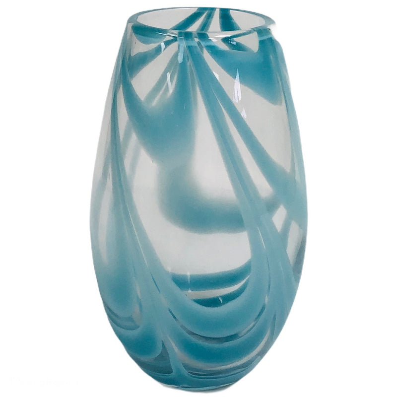Modern Light Blue Swirl Clear Glass 12" Vase