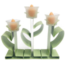PartyLite 3 Pc Green Flowers 9"x10" Metal Candle Stand Holder Set
