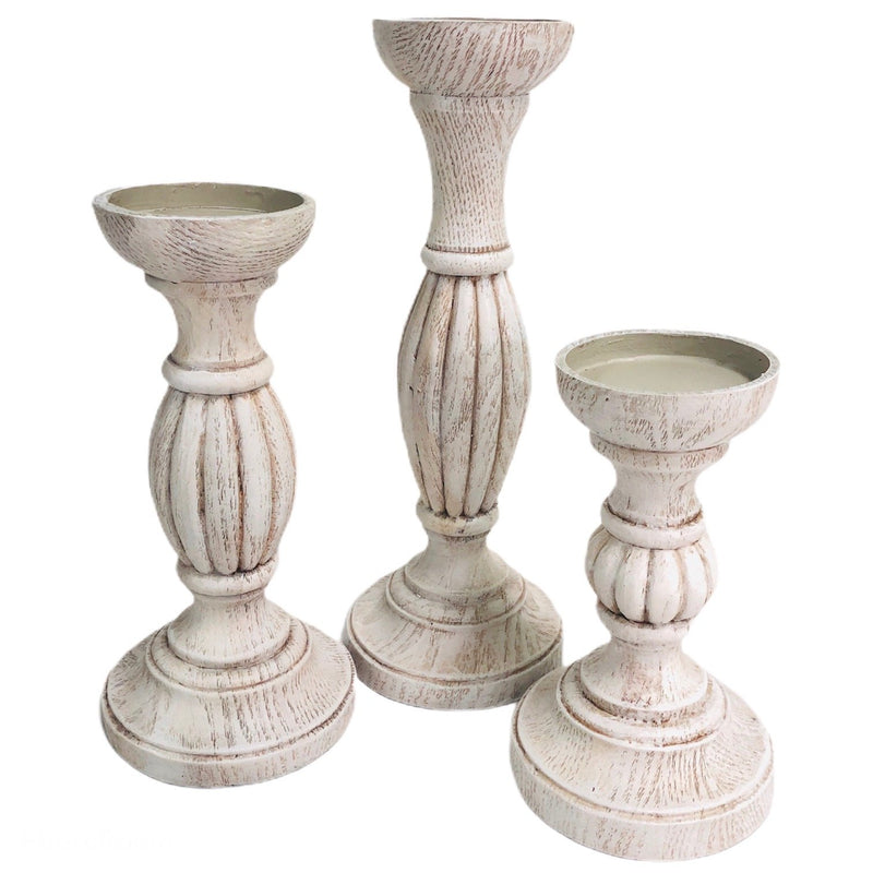 (3) PartyLite 2012 White Faux Wood 8" 10" 13" Pillar Candle Holder Set