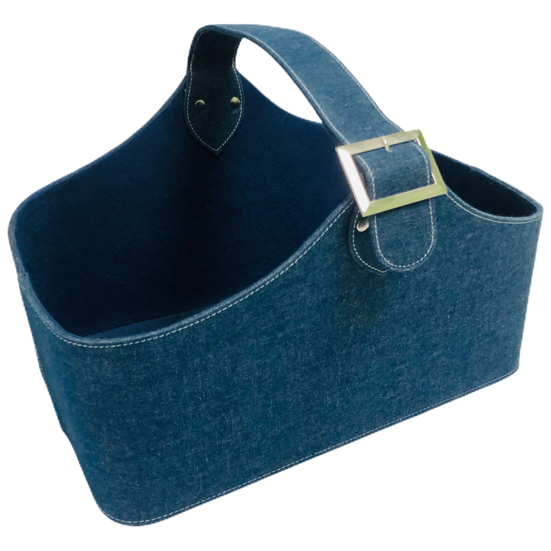 Denim Blue Jeans Belt Handle Storage Basket