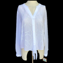Ellen Tracy Womens Sheer Long Sleeve Button Down Jeweled Blouse