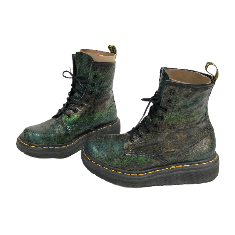 Dr Doc Martens Air Wair Womens Snakeskin Leather Lace Up Combat Boots 1460