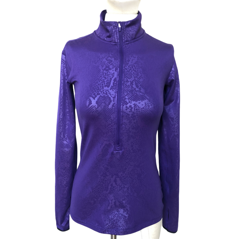 Nike Pro Womens Dri Fit 3/4 Zip Purple Print Long Sleeve Pullover Shirt