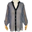 JM Collection Womens 3/4 Sleeve Sheer Black White Button Down Shirt