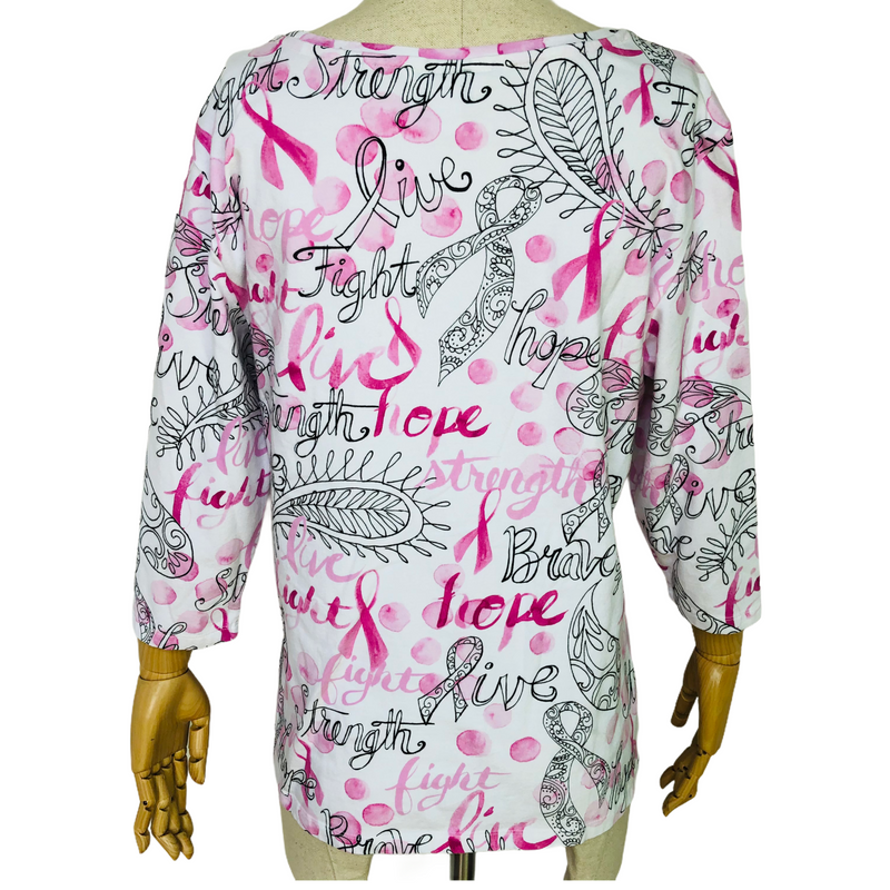 Christopher & Banks Womens 3/4 Sleeve Embellished Breast Cancer Shirt