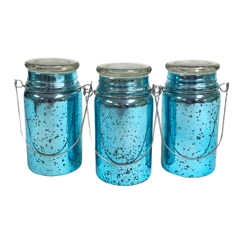 (3) Valerie Parr Hill Mercury Glass Illuminated Mason Jar Candle Holders
