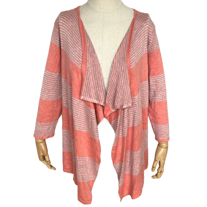 Christopher & Banks Womens 3/4 Sleeve Striped Open Front Cardigan