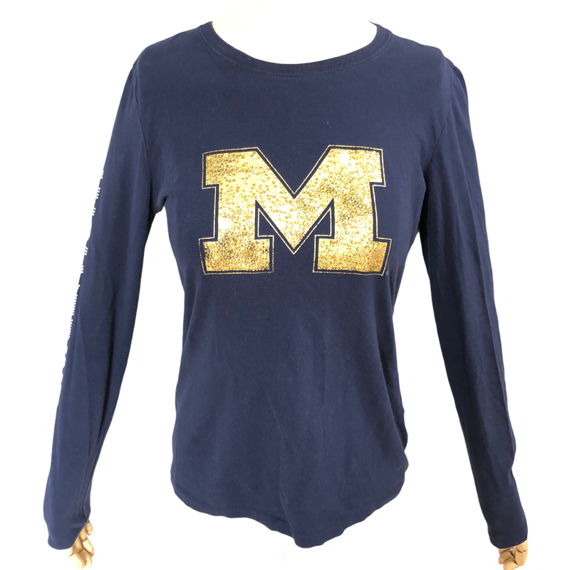 Campus Couture Womens Blue Bling Michigan Wolverines Long Sleeve Shirt