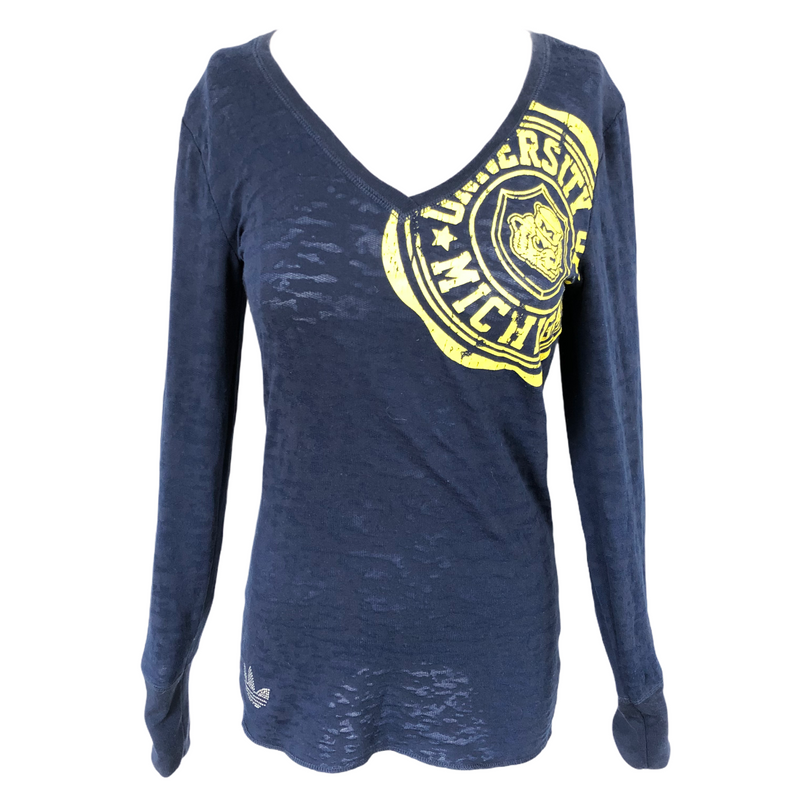 Adidas Womens V Neck Blue Maze University of Michigan Long Sleeve Shirt