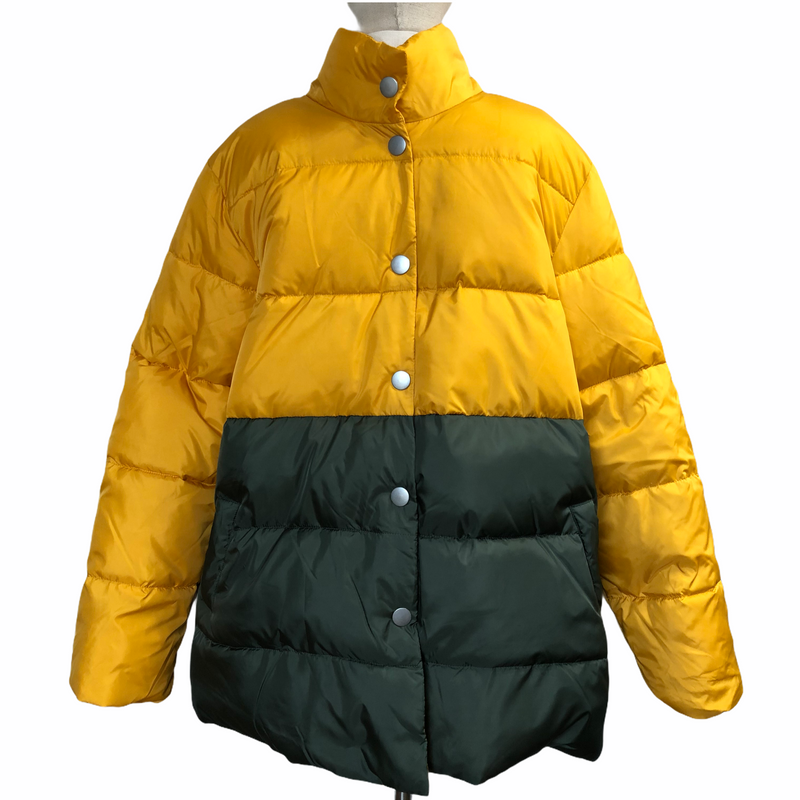 Who What Wear Womens Yellow Deep Green Snap Puffer Jacket