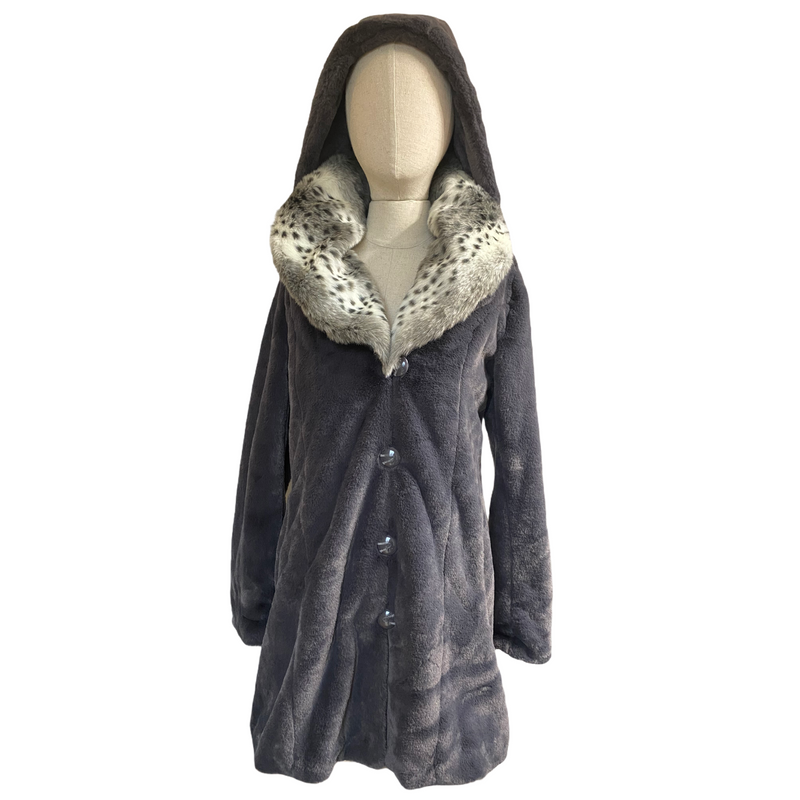 Dennis By Dennis Basso Gold Womens Removable Hood Faux Fur Gray Coat