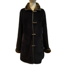 Dennis Basso Womens Animal Print Faux Fur Faux Suede Reversible Coat