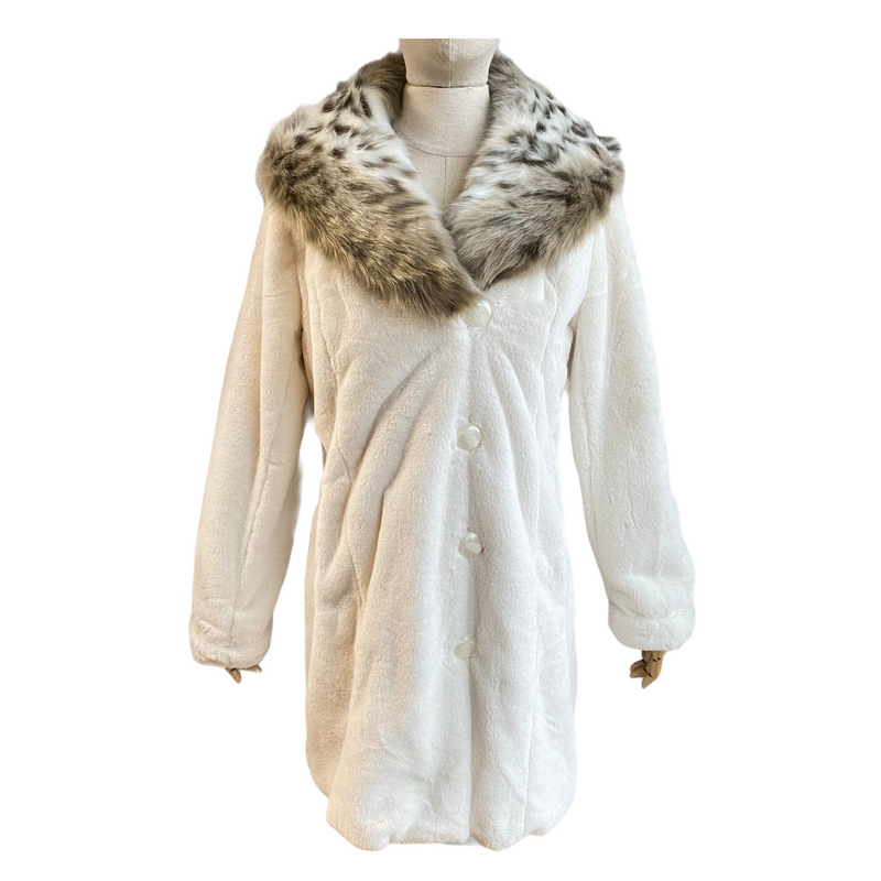 Dennis By Dennis Basso Gold Womens Removable Hood Faux Fur Off White Coat