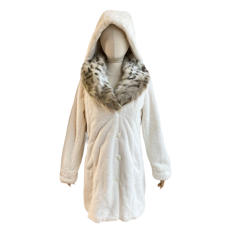 Dennis By Dennis Basso Gold Womens Removable Hood Faux Fur Off White Coat