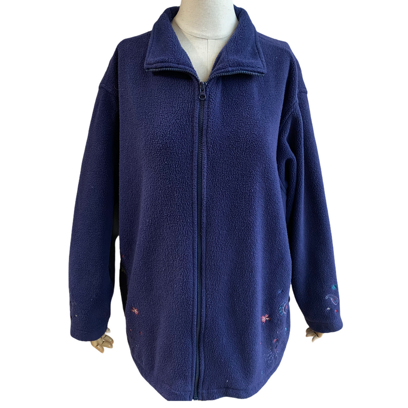 Northern Reflections Womens Vintage Zip Up Blue Flowers Fleece Jacket