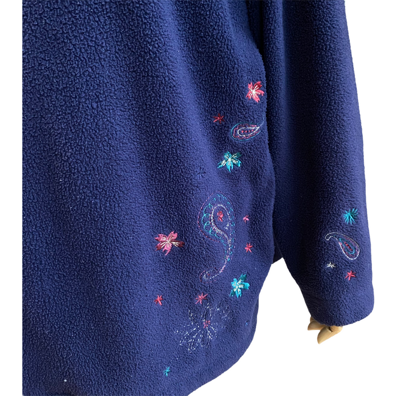 Northern Reflections Womens Vintage Zip Up Blue Flowers Fleece Jacket