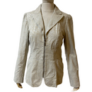 Pamela McCoy Womens Leather Cream Pattern Zip Up Jacket