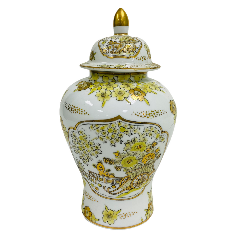 Gold Imari Hand Painted Japanese Yellow Gold Floral Flowers 12" Vase