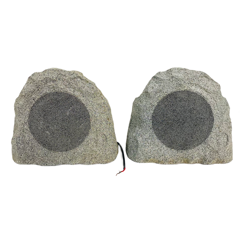 (2) Rock Boulder Grey Landscape Outdoor Wired 6" Speakers Pair