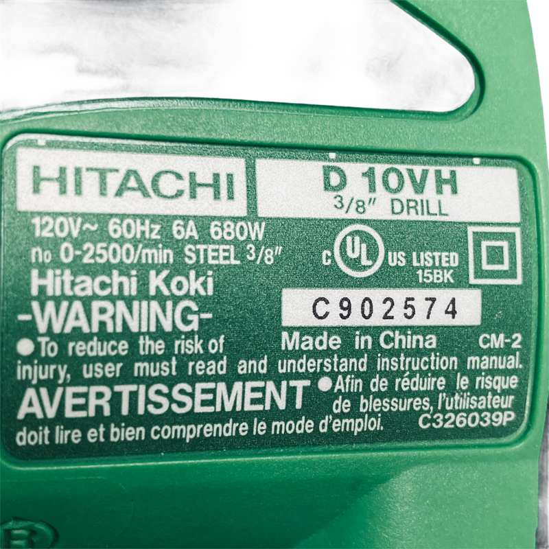 Hitachi 3/8" Variable Speed Reversible Corded Electric Drill D10VH w/ Case