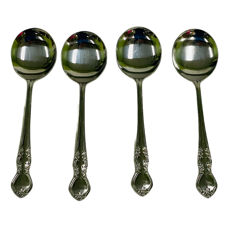 (4) Nasco Elizabethan II Stainless Steel 7" Gumbo Round Soup Spoons
