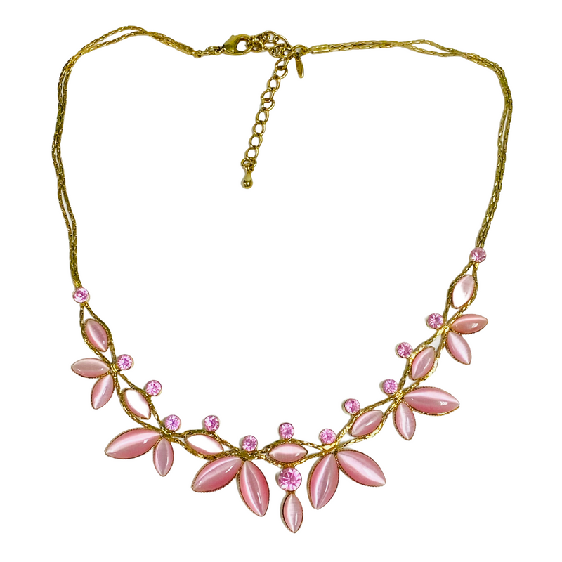 Avon Pink Flower Petal Floral Gold Necklace