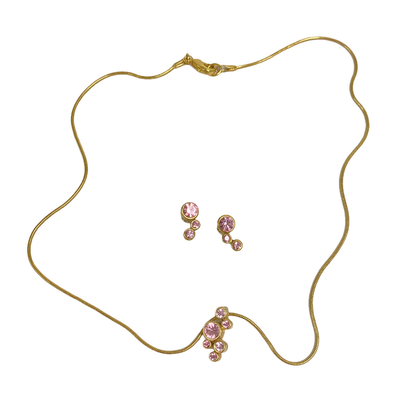 Avon Pink Rhinestones Vintage Matching Earrings & Necklace Set