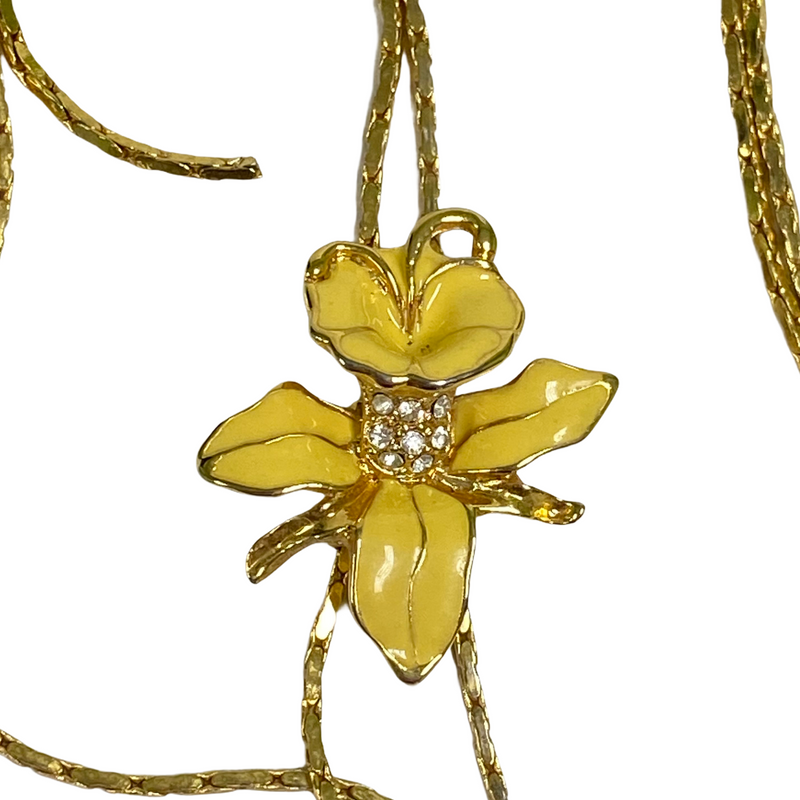 Enamel Yellow Flower Goldtone Bolo Tie Necklace