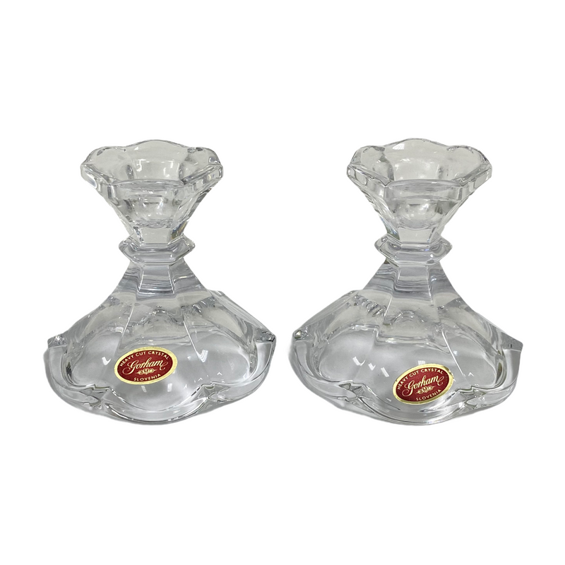 (2) Gorham Heavy Cut Crystal Slovenia 3" Candle Holder