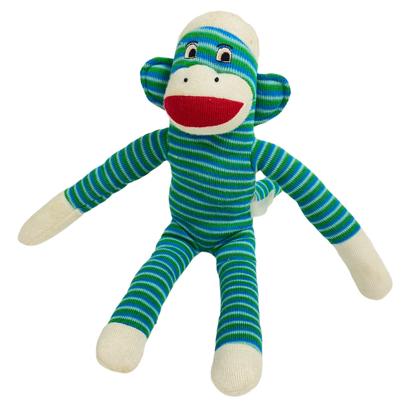 Street Players Blue Green Stripe Sock Monkey 14" Stuffed Animal Plush