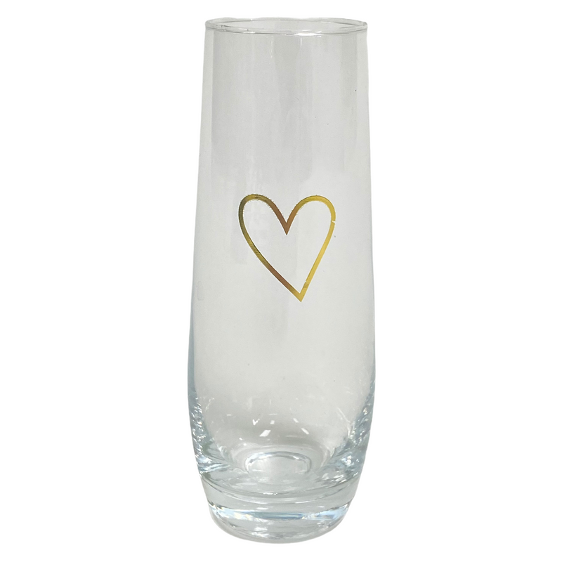 (6) Gold Heart Clear Champagne 6 oz Flute Glasses