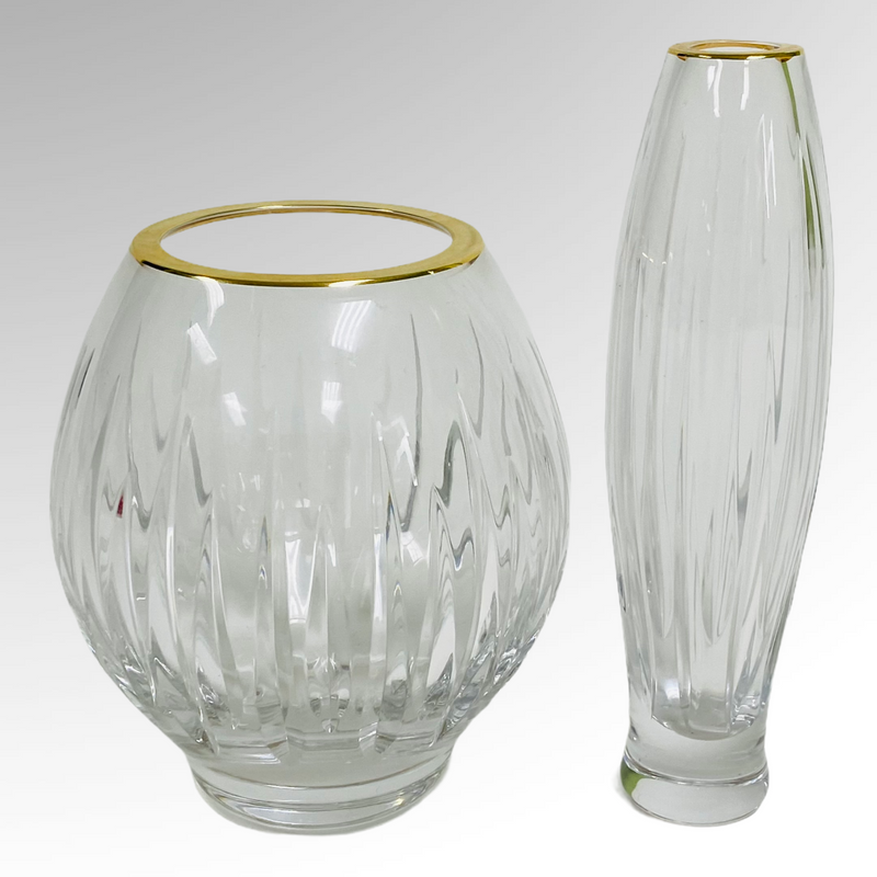 Rogaska 6.5" & 8" Tall Crystal Gold Trim Vases