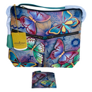 Anuschka Large Butterflies Hand Painted Leather Tote Handbag