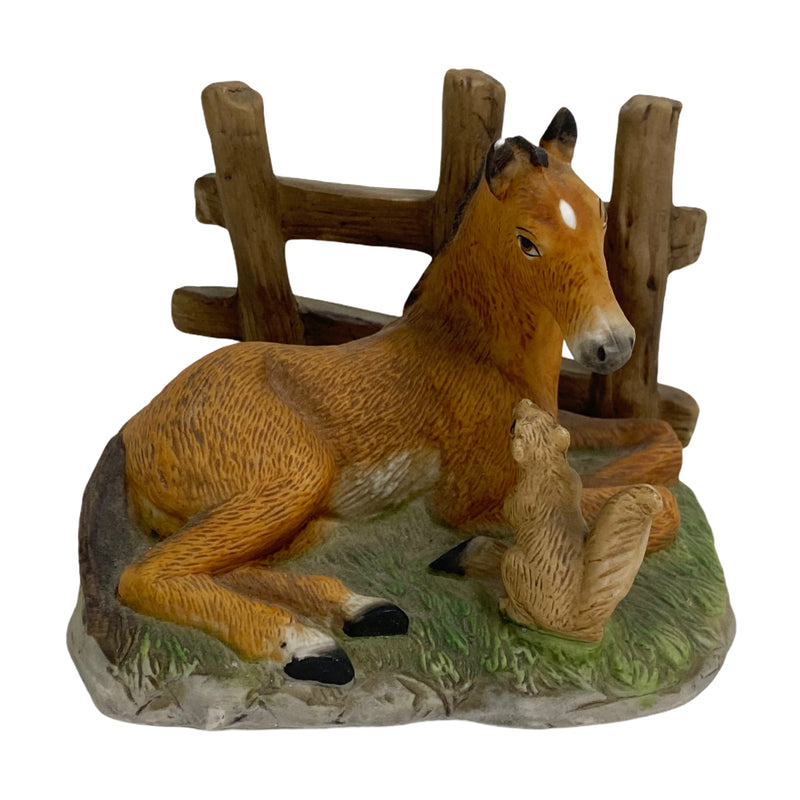 Homco Bisque Vintage Porcelain Horse & Squirrel 4" Figurine 1461