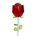 13" Glass Long Stem Green Leaves Rose Flower Figurine