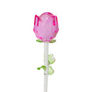 13" Glass Long Stem Green Leaves Rose Flower Figurine