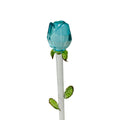 12" Glass Long Stem Green Leaves Small Bud Rose Flower Figurine